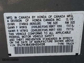 2006 Honda Ridgeline RTS with VIN 2HJYK164X6H554126, listed as a IAAI auction lot 41981251 with 1 mi miles. Bid and sale history available at carsss.com. Image 9.