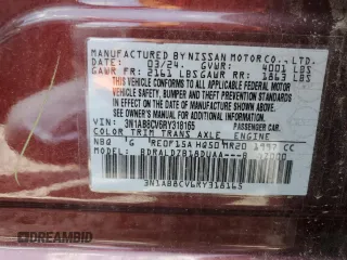 2024 Nissan Sentra SV with VIN 3N1AB8CV6RY318165, listed as a Copart auction lot 59402985 with 7,064 mi miles and Salvage title. Bid and sale history available at DreamBid. Image 12.