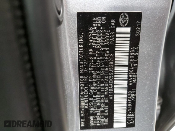 2025 Toyota Camry LE with VIN 4T1DAACK5SU528268, listed as a Copart auction lot 53087735 with Not Provided miles and Clean Title. Bid and sale history available at DreamBid. Image 12.