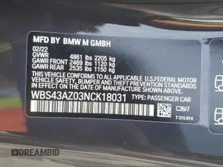 2022 BMW M4 Competition xDrive with VIN WBS43AZ03NCK18031, listed as a Copart auction lot 75090034 with 18,837 mi miles and Non Repairable. Bid and sale history available at carsss.com. Image 13.