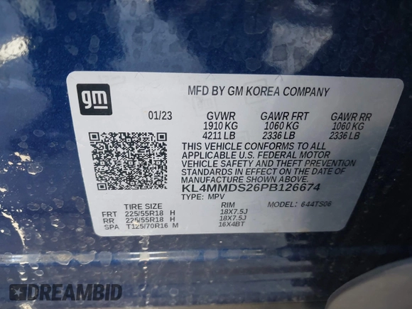 2023 Buick Encore GX Select with VIN KL4MMDS26PB126674, listed as a IAAI auction lot 41818871 with 25,001 mi miles and . Bid and sale history available at DreamBid. Image 9.