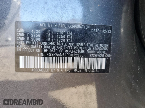 2023 Subaru Legacy Limited z VIN 4S3BWAN61P3012256, wystawiony jako Copart lot #42653725 z przebiegiem Nie podano mil oraz Szkoda całkowita • Salvage title. Historia ofert i sprzedaży dostępna na DreamBid. Obrazek 14.