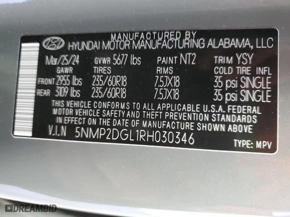 2024 Hyundai Santa Fe SEL with VIN 5NMP2DGL1RH030346, listed as a Copart auction lot 80672114 with 10,157 mi miles and Salvage Title. Bid and sale history available at carsss.com. Image 13.