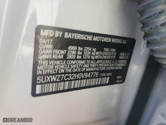 2017 BMW X3 sDrive28i with VIN 5UXWZ7C32H0V94776, listed as a Copart auction lot 42904945 with 144,258 mi miles and Salvage Title. Bid and sale history available at carsss.com. Image 15.
