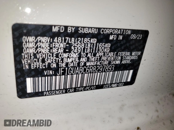 2024 Subaru Impreza with VIN JF1GUABC6R8297893, listed as a Copart auction lot 83463264 with 10,605 mi miles and Salvage Title. Bid and sale history available at carsss.com. Image 15.