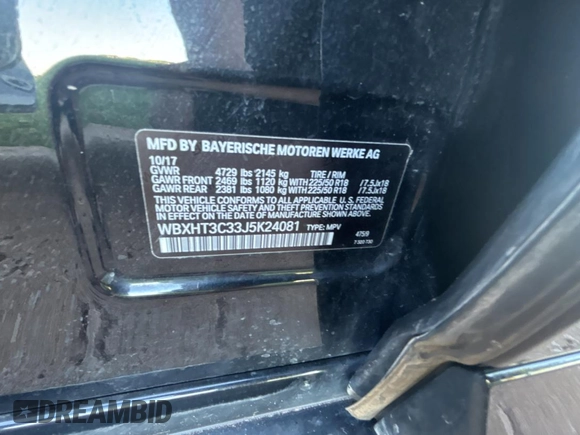 2018 BMW X1 xDrive28i with VIN WBXHT3C33J5K24081, listed as a Copart auction lot 55887425 with 178,946 mi miles and Clean Title. Bid and sale history available at carsss.com. Image 10.