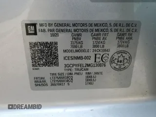 2021 Chevrolet Silverado 1500 LT Trail Boss with VIN 3GCPYFEL2MG130876, listed as a Copart auction lot 53039345 with 23,099 mi miles and Salvage Title. Bid and sale history available at DreamBid. Image 12.