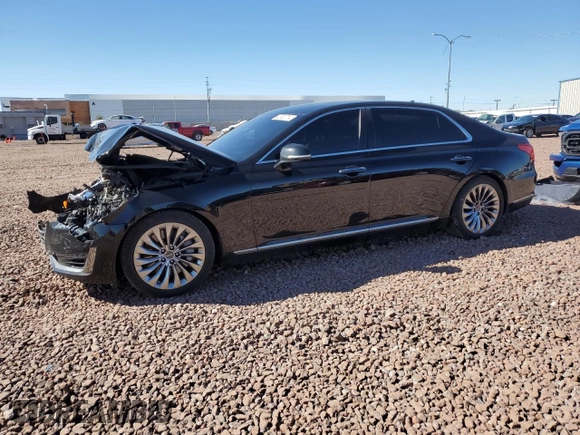 2017 Genesis G90 Ultimate with VIN KMHG54JH1HU031365, listed as a Copart auction lot 42460714 with 114,816 mi miles and Salvage Title. Bid and sale history available at carsss.com. Image 1.