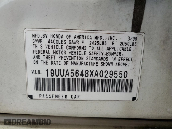 1999 Acura TL with VIN 19UUA5648XA029550, listed as a Copart auction lot 84949084 with 0 mi miles and Clean Title. Bid and sale history available at carsss.com. Image 12.