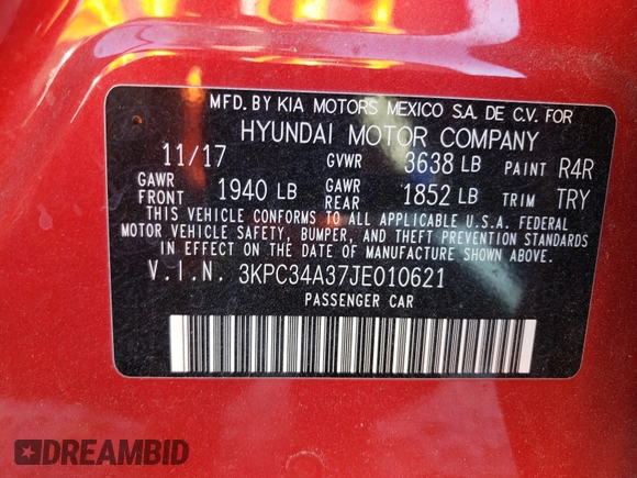 2018 Hyundai Accent Limited with VIN 3KPC34A37JE010621, listed as a Copart auction lot 40068504 with 40,445 mi miles and Salvage Title. Bid and sale history available at carsss.com. Image 10.