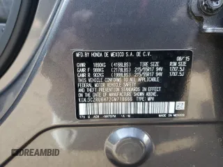 2016 Honda HR-V EX-L w/Navi with VIN 3CZRU6H72GM718666, listed as a Copart auction lot 49876295 with 56,276 mi miles and Salvage Title. Bid and sale history available at carsss.com. Image 15.
