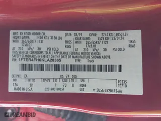 2019 Ford Ranger XL with VIN 1FTER4FH0KLA28365, listed as a IAAI auction lot 41532414 with 35,881 mi miles. Bid and sale history available at carsss.com. Image 9.