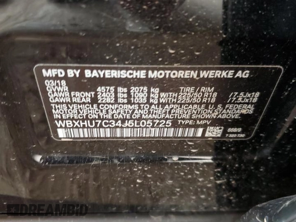 2018 BMW X1 sDrive28i with VIN WBXHU7C34J5L05725, listed as a Copart auction lot 49228475 with 69,994 mi miles and Salvage Title. Bid and sale history available at carsss.com. Image 14.