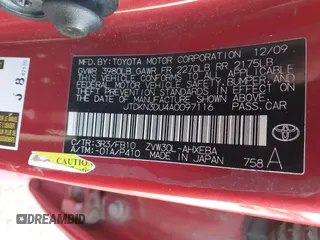2010 Toyota Prius II with VIN JTDKN3DU4A0097116, listed as a IAAI auction lot 42021243 with 205,274 mi miles. Bid and sale history available at carsss.com. Image 9.