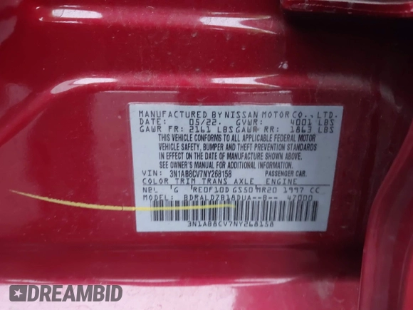 2022 Nissan Sentra SV z VIN 3N1AB8CV7NY268158, wystawiony jako IAAI lot #42355360 z przebiegiem 23 940 mil mil oraz . Historia ofert i sprzedaży dostępna na DreamBid. Obrazek 9.