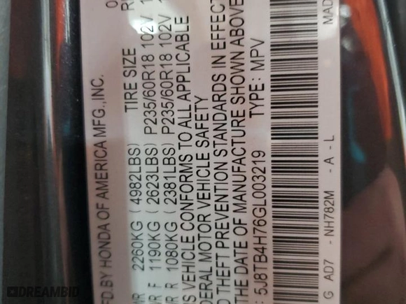 2016 Acura RDX Advance Pkg with VIN 5J8TB4H76GL003219, listed as a Copart auction lot 88543725 with 67,968 mi miles and Salvage Title. Bid and sale history available at carsss.com. Image 14.