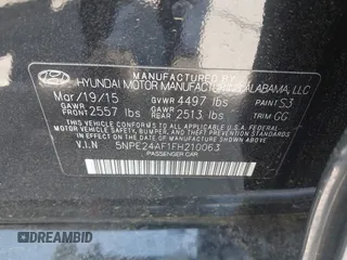 2015 Hyundai Sonata SE z VIN 5NPE24AF1FH210063, wystawiony jako IAAI lot #42053555 z przebiegiem 179 178 mil mil oraz . Historia ofert i sprzedaży dostępna na DreamBid. Obrazek 9.
