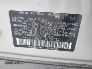 2010 Subaru Forester X with VIN JF2SH6BC0AH788214, listed as a IAAI auction lot 42572954 with 185,564 mi miles and . Bid and sale history available at DreamBid. Image 9.