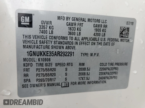 2010 Chevrolet Suburban LTZ with VIN 1GNUKKE35AR292291, listed as a Copart auction lot 49627085 with 233,359 mi miles and Salvage Title. Bid and sale history available at carsss.com. Image 13.
