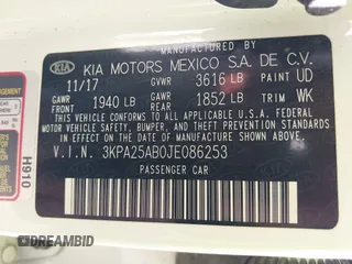 2018 Kia Rio LX with VIN 3KPA25AB0JE086253, listed as a IAAI auction lot 41387302 with 40,553 mi miles and . Bid and sale history available at DreamBid. Image 9.