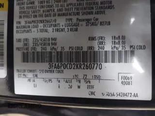2019 Ford Fusion SEL with VIN 3FA6P0CD2KR260770, listed as a IAAI auction lot 41564261 with 108,818 mi miles and . Bid and sale history available at DreamBid. Image 9.