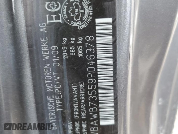 2009 BMW 3 Series 335i z VIN WBAWB73559P046378, wystawiony jako Copart lot #75352044 z przebiegiem Nie podano mil oraz Nie do naprawy • Non repairable. Historia ofert i sprzedaży dostępna na DreamBid. Obrazek 12.