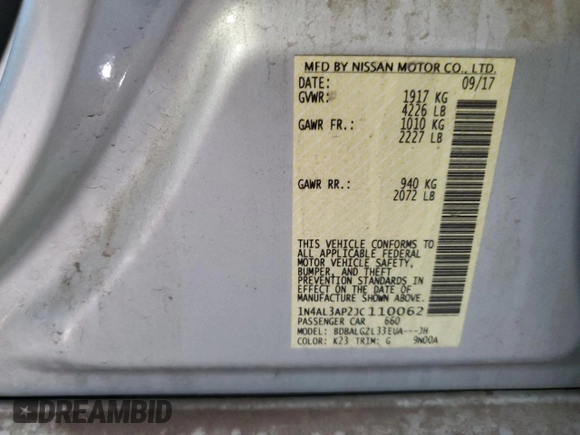 2018 Nissan Altima SV with VIN 1N4AL3AP2JC110062, listed as a Copart auction lot 78792554 with 204,217 mi miles and Salvage Title. Bid and sale history available at DreamBid. Image 13.