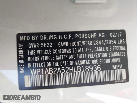 2017 Porsche Macan S with VIN WP1AB2A52HLB18936, listed as a IAAI auction lot 42550970 with 81,514 mi miles and . Bid and sale history available at DreamBid. Image 9.
