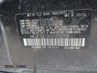 2016 Subaru WRX with VIN JF1VA1B60G9830354, listed as a IAAI auction lot 41432493 with 135,475 mi miles. Bid and sale history available at carsss.com. Image 8.