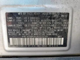 2013 Subaru Outback 2.5i Limited with VIN 4S4BRCKC4D3235749, listed as a Copart auction lot 50131275 with 184,180 mi miles and Salvage Title. Bid and sale history available at carsss.com. Image 14.
