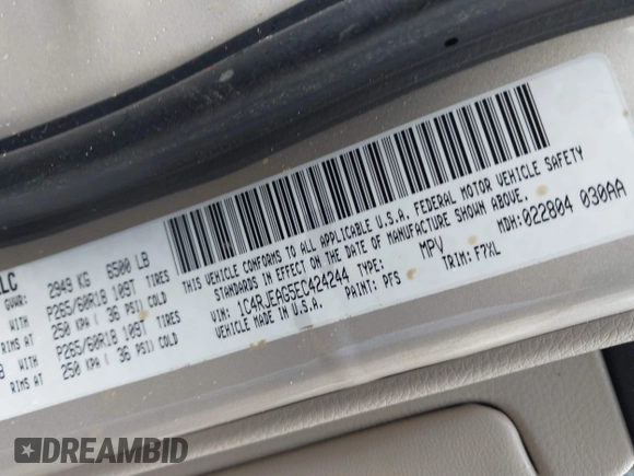 2014 Jeep Grand Cherokee Laredo with VIN 1C4RJEAG5EC424244, listed as a IAAI auction lot 41608821 with 156,251 mi miles and . Bid and sale history available at DreamBid. Image 9.