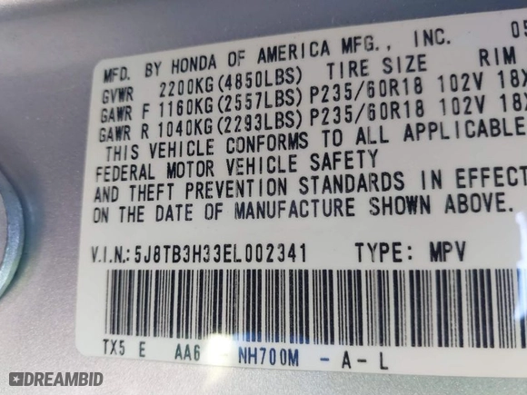 2014 Acura RDX with VIN 5J8TB3H33EL002341, listed as a IAAI auction lot 41345207 with 85,957 mi miles. Bid and sale history available at carsss.com. Image 9.