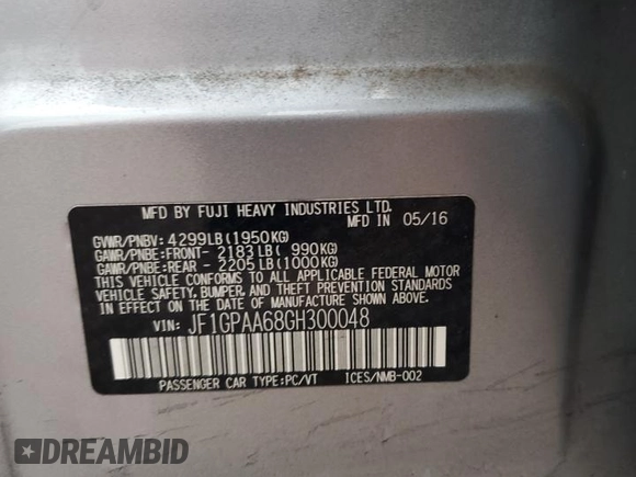 2016 Subaru Impreza 2.0i z VIN JF1GPAA68GH300048, wystawiony jako Copart lot #55816835 z przebiegiem 118 218 mil mil oraz Szkoda całkowita • Salvage title. Historia ofert i sprzedaży dostępna na DreamBid. Obrazek 12.