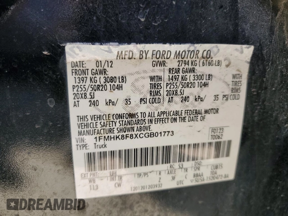 2012 Ford Explorer Limited with VIN 1FMHK8F8XCGB01773, listed as a Copart auction lot 50130445 with 175,730 mi miles and Salvage Title. Bid and sale history available at DreamBid. Image 15.
