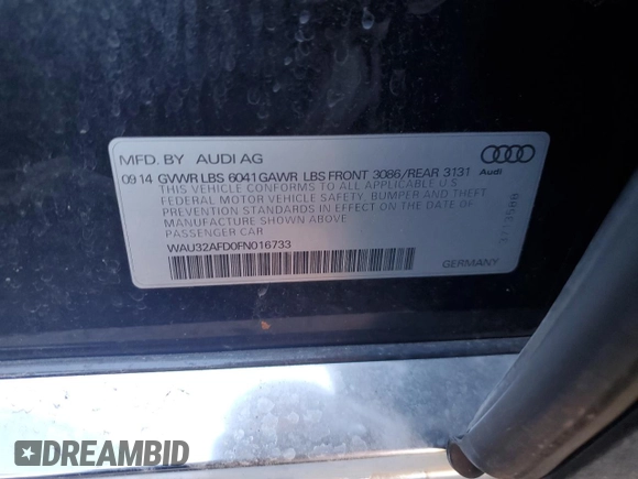 2015 Audi A8 L 4.0T with VIN WAU32AFD0FN016733, listed as a Copart auction lot 48564865 with 102,581 mi miles and Salvage Title. Bid and sale history available at carsss.com. Image 12.