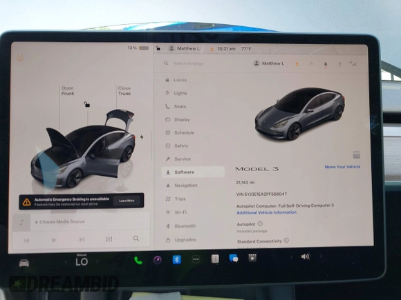 2023 Tesla Model 3 with VIN 5YJ3E1EA2PF566047, listed as a IAAI auction lot 42481008 with 21,143 mi miles and . Bid and sale history available at DreamBid. Image 17.