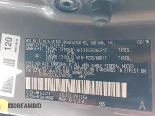 2016 Toyota Sienna XLE with VIN 5TDYK3DCXGS706385, listed as a IAAI auction lot 41286243 with 138,553 mi miles. Bid and sale history available at carsss.com. Image 9.
