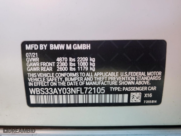 2022 BMW M3 Competition with VIN WBS33AY03NFL72105, listed as a Copart auction lot 77904214 with 35,387 mi miles and Salvage Title. Bid and sale history available at carsss.com. Image 15.