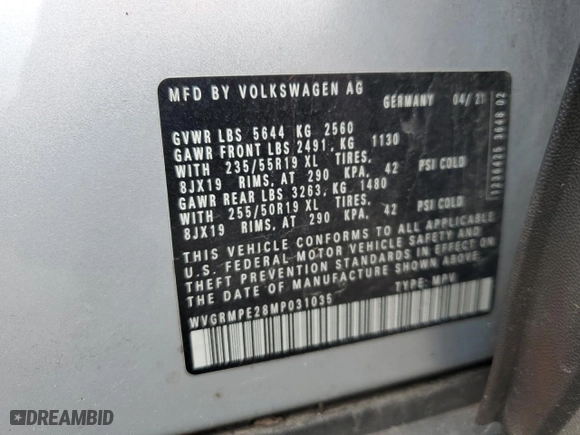 2021 Volkswagen ID.4 Pro with VIN WVGRMPE28MP031035, listed as a Copart auction lot 51860175 with 85,706 mi miles and Salvage Title. Bid and sale history available at carsss.com. Image 14.