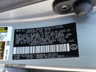 2022 Lexus ES 300h F Sport with VIN 58AGA1C11NU020199, listed as a Copart auction lot 72584274 with 36,351 mi miles and Salvage title. Bid and sale history available at DreamBid. Image 12.