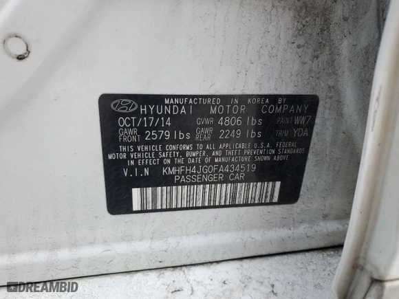 2015 Hyundai Azera Limited with VIN KMHFH4JG0FA434519, listed as a Copart auction lot 43418745 with 58,369 mi miles and Salvage Title. Bid and sale history available at carsss.com. Image 13.