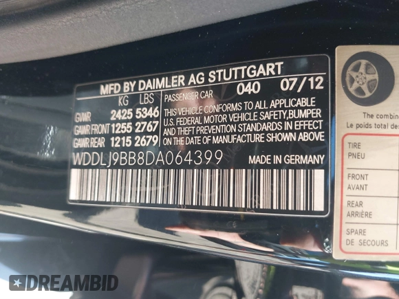 2013 Mercedes-Benz CLS-Class CLS 550 with VIN WDDLJ9BB8DA064399, listed as a IAAI auction lot 41251661 with 137,510 mi miles. Bid and sale history available at carsss.com. Image 9.