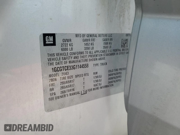 2016 Chevrolet Colorado 4WD LT with VIN 1GCGTCE33G1144558, listed as a Copart auction lot 45283665 with 157,486 mi miles and Salvage title. Bid and sale history available at DreamBid. Image 13.