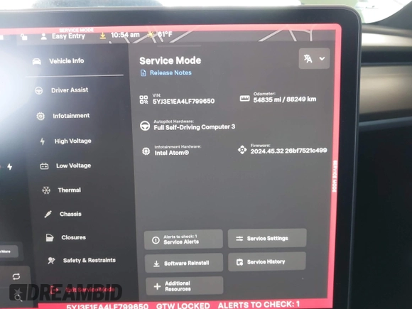 2020 Tesla Model 3 Standard Range Plus with VIN 5YJ3E1EA4LF799650, listed as a IAAI auction lot 41817538 with 54,835 mi miles. Bid and sale history available at carsss.com. Image 7.