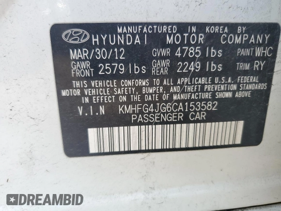 2012 Hyundai Azera z VIN KMHFG4JG6CA153582, wystawiony jako Copart lot #64809485 z przebiegiem 79 425 mil mil oraz Czysty tytuł • Clean title. Historia ofert i sprzedaży dostępna na DreamBid. Obrazek 12.