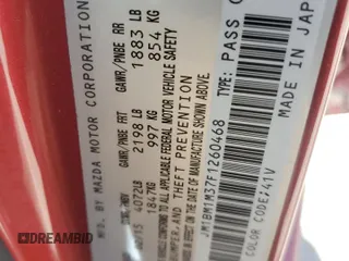 2015 Mazda 3 S Grand Touring с VIN JM1BM1M37F1260468, выставлен на аукционе Copart как лот 56788485 с пробегом 158 672 миль миль и На запчасти • Non repairable. История ставок и продаж доступна на DreamBid. Изображение 12.