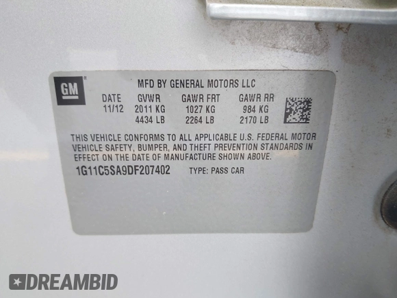 2013 Chevrolet Malibu LT with VIN 1G11C5SA9DF207402, listed as a IAAI auction lot 42139278 with 241,241 mi miles and . Bid and sale history available at DreamBid. Image 9.
