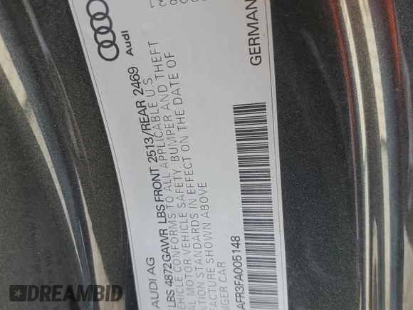 2015 Audi S5 Premium Plus with VIN WAUGGAFR3FA005148, listed as a Copart auction lot 52373864 with 139,866 mi miles and Salvage Title. Bid and sale history available at carsss.com. Image 12.