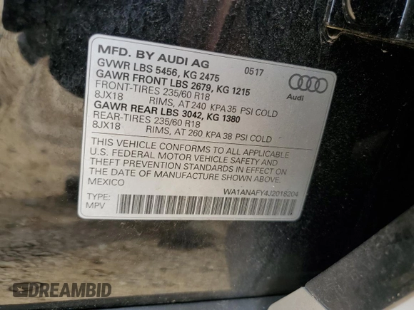 2018 Audi Q5 Premium with VIN WA1ANAFY4J2018204, listed as a Copart auction lot 52797164 with 74,850 mi miles and Salvage Title. Bid and sale history available at carsss.com. Image 12.