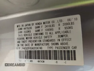 2010 Acura TSX with VIN JH4CU2F65AC034748, listed as a IAAI auction lot 42533805 with 95,625 mi miles and . Bid and sale history available at DreamBid. Image 9.